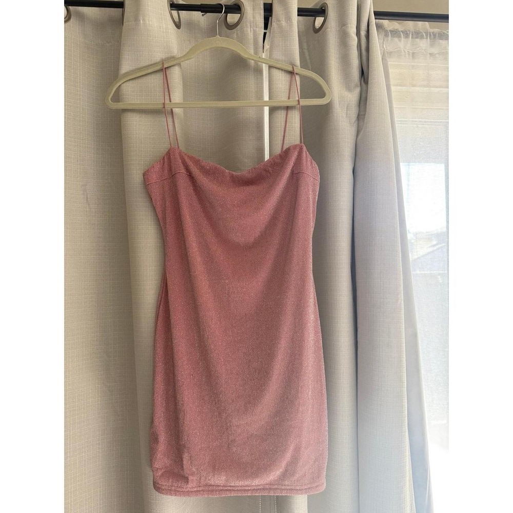 Pink Glitter Cowl Neck Mini Dress